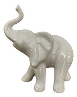 Escultura de Elefante P, em cerâmica na cor branca com leve marmorizado perolado