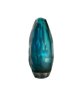 Vaso Azul em vidro com lapidação em formato geométrico