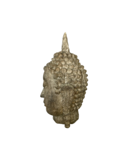 Escultura de Cabeça de Buda Sereno em iluminação e com adorno na cabeça,