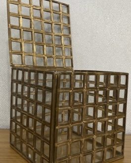 Caixa Cubo com tampa, em vidro e metal, designer quadriculado