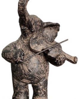 Escultura de Elefante tocando violino, em resina na cor mesclado