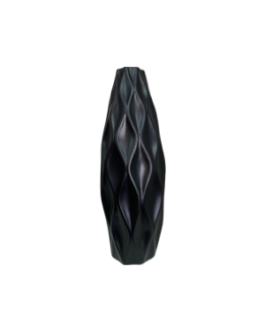 Vaso Charlote, em cerâmica pintada na cor preta, com linhas onduladas em relevo
