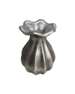 Mini vaso Flor, em cerâmica na cor prata fosco com riscas