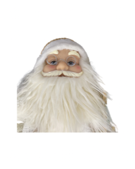 Boneco Papai Noel com Esqui e saco com folhagens casaco em branco e azul