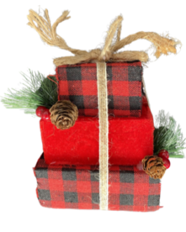 Enfeite de caixa de presente de Natal com azevinho e pinha