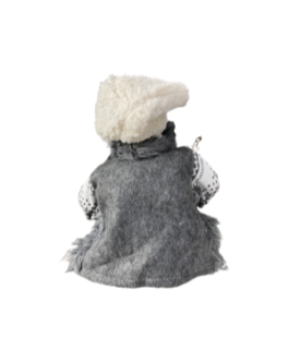 Boneco Papai Noel Sentado com casaco em branco estampado e cinza