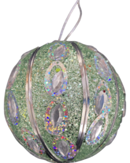 Bola de Natal Verde brilhante com pedras e detalhes em prata