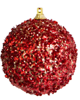 Bola de Natal com gliter Vermelha e Dourada e miçangas vermelhas – caixa com 03