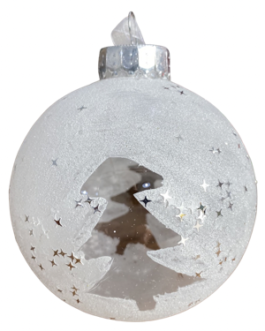 Bola de Natal Branca com pinheiro e estrelas de lantejoulas – caixa com 03