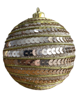 Bola de Natal Dourada com Gliter, Lantejoula e fio em camadas – caixa com 03