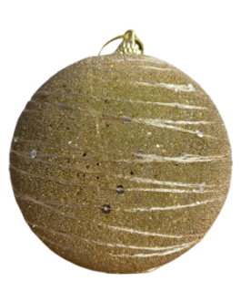 Bola de Natal Dourada fosca com Gliter, Lantejoula e fio em camadas – caixa com 03