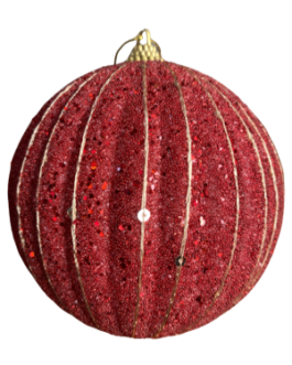 Bola de Natal Vermelha com Lantejoulas, gliter e fio dourado – caixa com 04