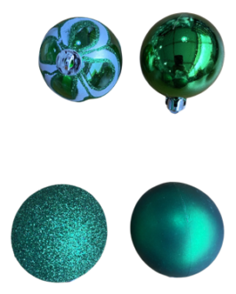 Bola de Natal Verde Escuro com brilho, fosca, purpurina e estampada – caixa com 08