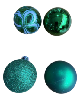 Bola de Natal Verde Escuro com brilho, fosca, purpurina e estampada – caixa com 08