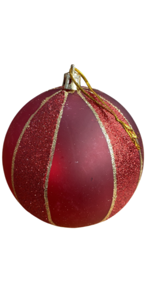 Bola de Natal Vermelha com detalhe em vermelho com gliter e dourado - caixa  com 04 - Galpão Casa