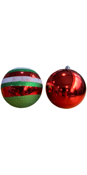 Bola de Natal Vermelha com listras em branco e verde - caixa com 04 -  Galpão Casa