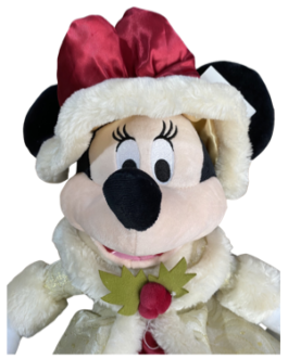 Minnie de Natal P com casaco e chapéu luxo dourado com brilho com detalhes em pelúcia
