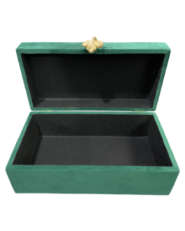 Caixa G Audrey retangular revestida em Veludo liso na cor verde com pingente dourado
