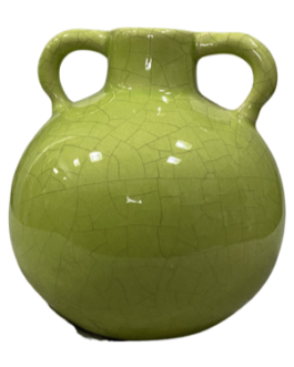Mini vaso Coimbra com alças, em cerâmica na cor pistache com craquelado