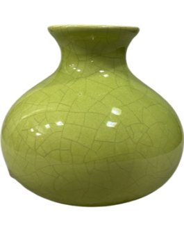 Vaso mini Coimbra, em cerâmica na cor pistache auto brilho e detalhe craquelado