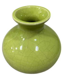 Vaso mini Coimbra, em cerâmica na cor pistache auto brilho e detalhe craquelado