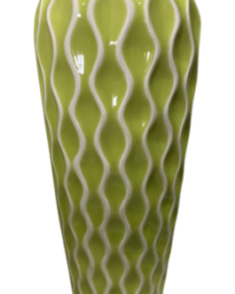 Vaso Color Pistache G, em cerâmica com desenho em ondas brancas