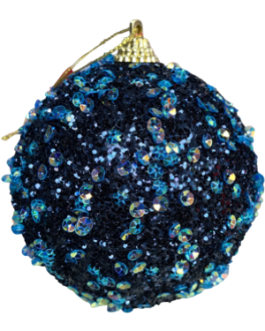 Bola de Natal em Gliter Azul Lantejoulas Douradas – caixa com 03