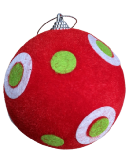 Bola de Natal Aveludada em Vermelho com bolas verdes e brancas – caixa com 03