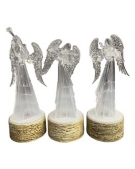 Anjos em acrílico Iluminados sobre base e asas com lantejoulas