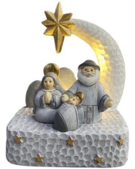 Sagrada Família em resina com luz e com estrela guia em cores de azul claro e dourado