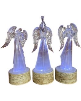 Anjos em acrílico Iluminados sobre base e asas com lantejoulas