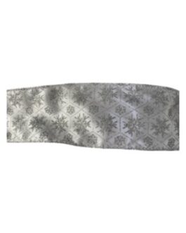 Rolo de fita decorativa prata com desenhos de flocos de neve em prata com gliter, largura 6cm
