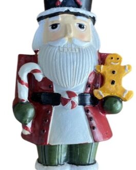 Jogo de Quebra Nozes de Papai Noel vermelho e verde segurando brinquedos, candy e lanterna