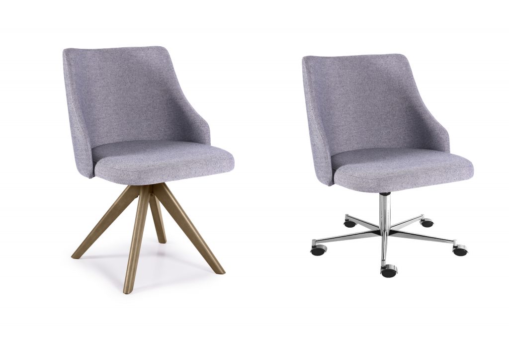 Foto de duas cadeiras do mesmo modelo, sendo uma giratória, para ilustrar artigo sobre como escolher uma cadeira.
