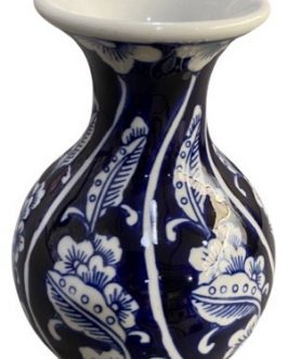 Vaso M Long Neck Leaves em porcelana estampada com Flores, Azul e Branco