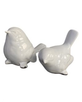 Dupla de pássaros Andorinha e filhote, em cerâmica na cor branca, com desenhos em relevo