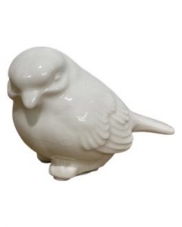 Pássaro Pure, na cor branca craquelado, em cerâmica e formas em relevo