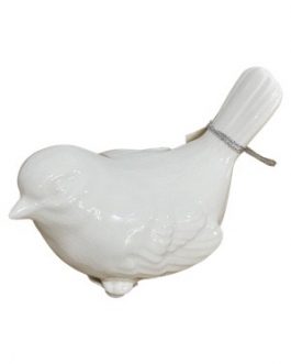 Pássaro Pure, em cerâmica na cor branca com craquelado e formas em relevo