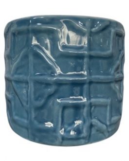 Cachepot M Dots Granado Tubo com desenhos em relevo, em cerâmica na cor azul