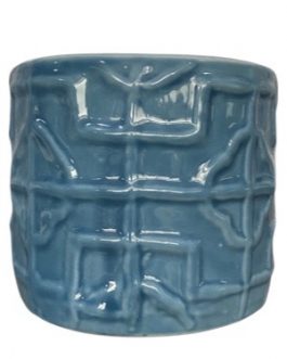 Cachepot P Dots Granado Tubo com desenhos em relevo, em cerâmica na cor azul